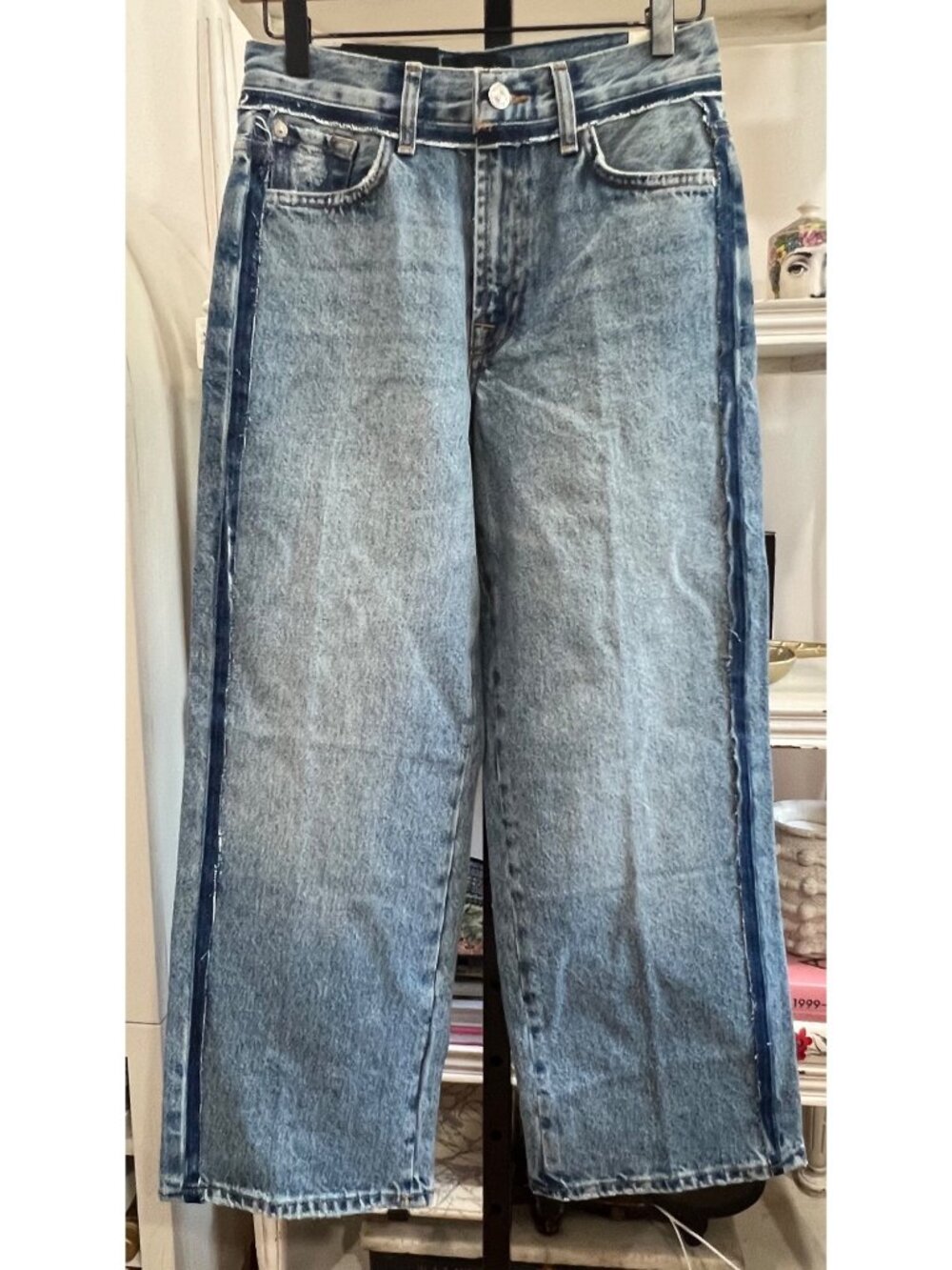 7 For All Mankind $228 Stovepipe Straight Ankle Jeans Size 24 Sapphire Dust Blue - Picture 6 of 7